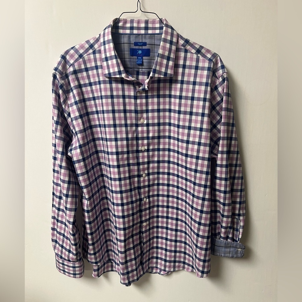 EGARA CHECKED PALE PURPLE/NAVY/WHITE. 
SIZE 2X SLIM FIT DRESS/CASUAL MENS SHIRT